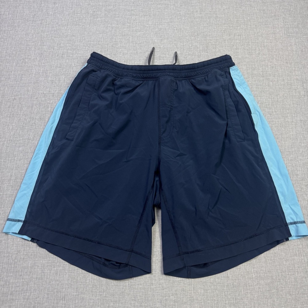 Lululemon Mens 30 Blue Athletic Shorts 9" Inseam Lined Colorblock Running Gym